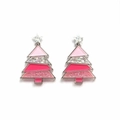 Detailansicht der rosa Glitzer-Weihnachtsbaum-Ohrringe mit silbernem Rand und Stern - Rosa