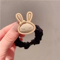 Elastic black scrunchie with cute cream-colored rabbit charm for high ponytail - Khaki Rabbit Cartoon Scrunchie 1Pc