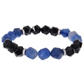 Pulsera elástica de cuentas de obsidiana negra facetada y ágata azul con separadores - Pulsera de Aventurina Azul y Obsidiana