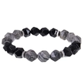 Pulsera de cuentas de ágata y mármol facetado con espaciadores de plata plateada - Pulsera de Piedra Mapa y Obsidiana
