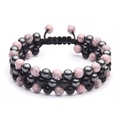 Three-layer braided bracelet with pink turquoise and black magnetic stones - 6MM Bead Diameter - Triple Layer Style / Pink Turquoise + Obsidian + Hematite