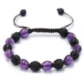 Detail of adjustable braided triple protection bracelet with amethyst and lava stone beads - Amethyst & Lava Rock