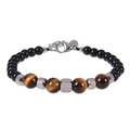Adjustable men's beaded bracelet with brown tiger eye stones and black onyx beads - Tiger Eye & Obsidian Style