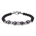 Men's titanium steel beaded bracelet with matte black obsidian and grey faceted beads - Magnetic Stone & Matte Black Style