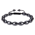 Bracciale intrecciato a mano con perle sfaccettate di ematite nera e cordino regolabile - Stile a Taglio Multifaccettato (Bracciale Magnetico Nero-C)