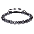 Bracciale magnetico in ematite nera irregolare con cordino intrecciato a mano regolabile - Stile Sfaccettato Geometrico (WB0919-3)