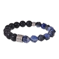 Pulsera elástica para hombre con piedra de lava negra y piedras naturales facetadas azul - Pulsera de Piedra Volcánica + Sodalita