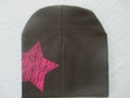 Coffee brown knitted infant beanie featuring a vintage pink star pattern for kids - Pink Star / Coffee