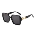 Elegant oversized square black sunglasses with luxury gold chain link temple accents - Black Frame Black Grey Lens