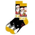 Detalle de calcetines navideños de algodón con motivo de Papá Noel y texto Christ Party - Papá Noel de Cerveza Amarilla