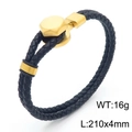Zweilagiges schwarzes geflochtenes Lederarmband mit goldenem Sechskant-Charm - Gold / 19cm