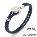 Minimalistisches doppellagiges schwarzes Lederarmband mit Sechskant-Verschluss, Länge 210 mm - Silber / 19cm