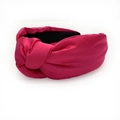 Magenta knotted satin headband with a wide brim and smooth retro glossy finish - Rose Red