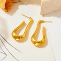 Minimalist 18k gold plated stainless steel U-shaped teardrop earrings on natural background - Gold Fishhook Style (23991)
