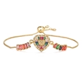 Adjustable gold heart bracelet with rainbow zircon stones and cross elements for women - Rainbow Chain Heart Style