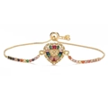 Adjustable gold plated heart bracelet with colorful cubic zirconia stones and slider clasp - Classic Heart Zircon Style