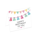 White Happy Birthday card with colorful pennant banners and pink heart detail - Birthday Banner