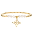 Elegante bracciale con perline dorate, perle bianche e ciondolo a nodo celtico - Stile Nodo Celtico (CN001819YH)