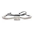 Men's punk adjustable braided bracelet with silver beaded crown and cubic zirconia - Silver