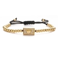 Men's punk gold beaded crown bracelet with micro-paved cubic zirconia and adjustable cord - Gold
