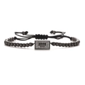Men's punk braided bracelet with black beads and a micro-set zircon crown charm - Black