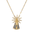 Golden crown necklace with Nossa Senhora Aparecida pendant and blue crystals - Blue