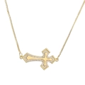 Collier croix horizontale dorée avec cristaux étincelants sur une chaîne vénitienne - Croix Verticale en Strass