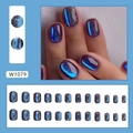 Korte ronde galaxy blauwe en paarse cat eye plaknagels set met 24 stuks - W1079 Aurora Smudge (Lijm Type)