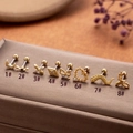 Golden stainless steel cartilage studs set with moon and heart zircon designs - Crescent Moon Shape (1#) / Gold