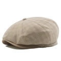 Gorra retro de algodón beige arena con patrón de cuadros y textura tejida - Caqui