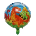 Vue détaillée du ballon rond de fête dinosaure avec motifs de T-Rex et Tricératops - Ballon Rond T-Rex (HY#18CKT)