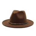 Detail of dark brown wool fedora with a decorative leather band and vintage beads - Dark Coffee