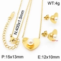 Golden titanium steel heart necklace and shell pearl earrings jewelry set details - Gold Heart Shell Pearl 2-Piece Set (Necklace+Earrings) (KS200371-KLX)