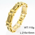 Bracciale da uomo in acciaio al titanio dorato con maglia industriale e dettagli di rivetti - Oro (KB170515-KFC)