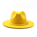 Classic yellow wool fedora hat with flat brim and tonal belt buckle detail for unisex wear - M (56-58cm) / Yellow