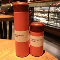 Mini coral orange 150ml and 250ml vacuum flask set with decorative wood grain lids - Dusty Pink