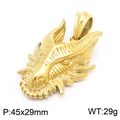 Golden dragon pendant for men in punk style, 45x29mm size, stainless steel finish - Gold Color Dragon Head Pendant (KP119991-KJX)