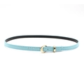 Close-up of light blue leather belt with golden round buckle and fine stitching detail - M (56-58cm) / Accessory (Light Blue Belt)