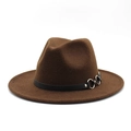 Detailed macro view of dark brown wool fedora with black band and silver metal rings - M (56-58cm) / Top Hat / Dark Coffee