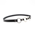 Detail of black leather choker featuring three silver metal rings and stud fasteners - M(57-59cm) / Accessory