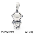 Colgante de astronauta plateado con estrella en acero inoxidable, tamaño 37x21mm estilo hip hop - Astronauta sosteniendo una estrella (KP119298-KJX) / Color Acero
