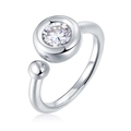 Moissanite ring van S925 zilver met verstelbare open band en 1 karaat ronde solitaire steen - S (Hong Kong Maat 9-11) / Zilver Moissaniet