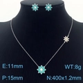 Set collana e orecchini a margherita in argento con smalto verde su modello da collo - Set Collana e Orecchini Colore Acciaio (KS201271-KLX)