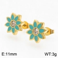 Orecchini a fiore dorati con petali celeste e centro in zircone, dimensione 11mm - Orecchini Oro (KE108795-LX)