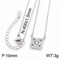 Collier en acier inoxydable argenté avec pendentif carré en zircone cubique et chaîne fine - Collier (KN237382-KLX) / Couleur Acier
