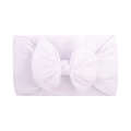 Close-up of a soft white nylon baby headband with a folded bow detail on a plain background - Pure White (002)