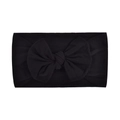 Detail of a soft black nylon baby headband with a large bow on a white background - Black