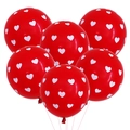Bunch of six red latex balloons with white heart prints for Valentine's Day decor - Polka Dot Heart (Red With White Heart)