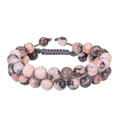Detail of double-layer pink zebra stone beaded bracelet with adjustable woven cord - 8mm-Pink Zebra Stone Bracelet