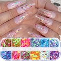 12-grid box of holographic butterfly nail art sequins with multi-color glitter flakes - 12 Compartment Chameleon Butterfly Sequins (HSD)
